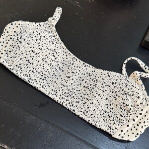 Xhilaration Smocked Ivory and Black Polka Dot Bikini Top, size 0-2 NWT